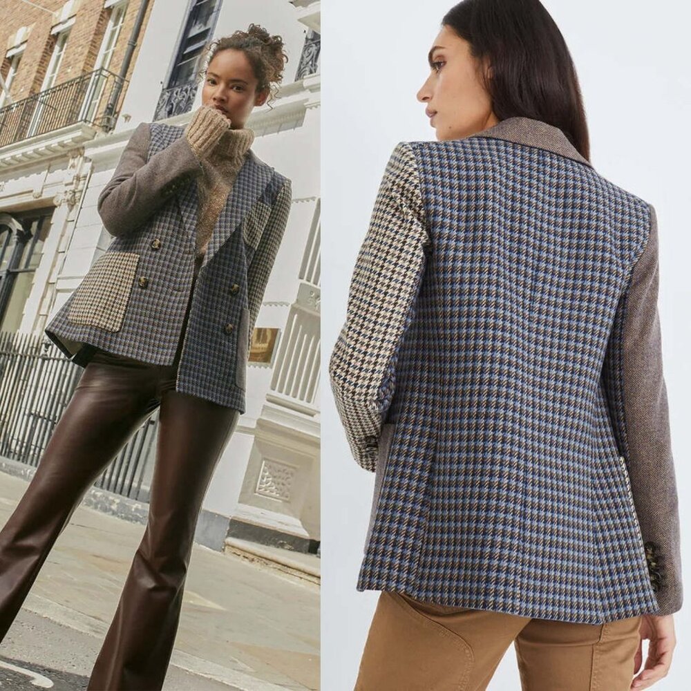 Veronica Beard Faustine Blazer Houndstooth Blue M… - image 11